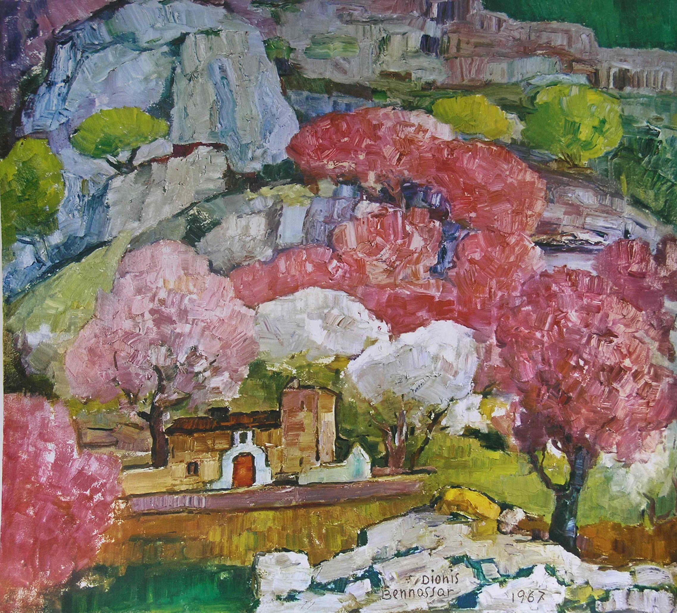 Dionís Bennàssar, almond blossom on hillside above Pollença, February 1967