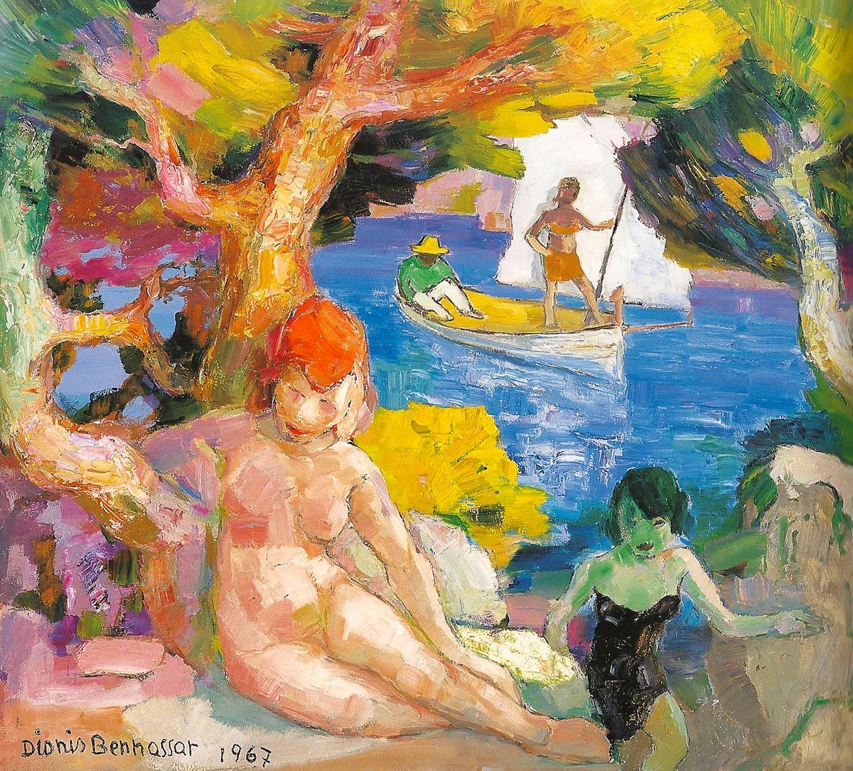 Dionís Bennàssar, bathers and boat in a cove, 1967